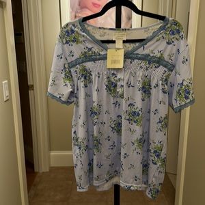 Lati Fashion Women Capri and Short Sleeve Top 2-Piece Female Pajamas Set Blue